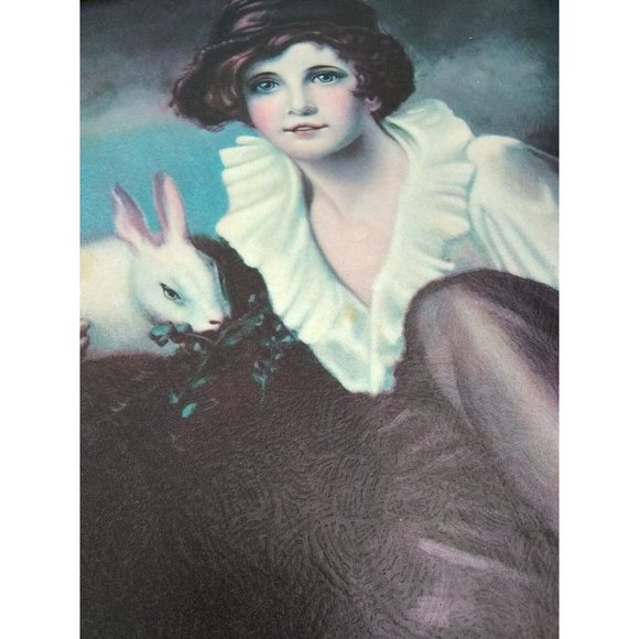 vtg set of 2 girl holding rabbit & boy w/ rabbit framed prints 15" x 13" - Picture 7 of 12
